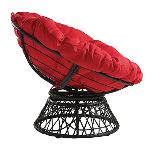 Image of OSP Home Furnishings Wicker Papasan Chair with 360-Degree Swivel, Grey Frame with Red Cushion