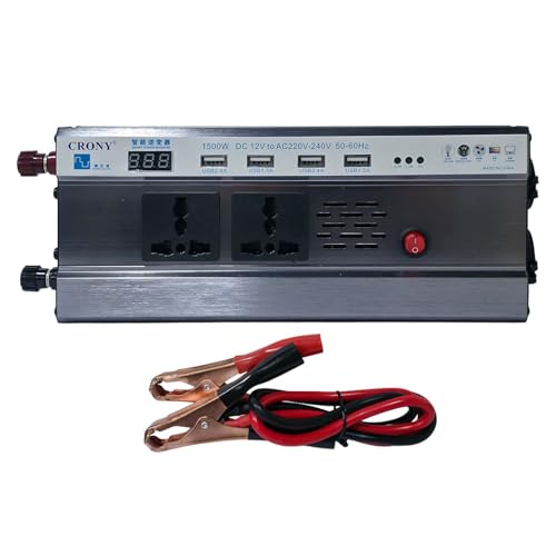 Crony 1500W Intelligent Car Power Inverter DC 12V to 220V-240V AC 4 USB Ports