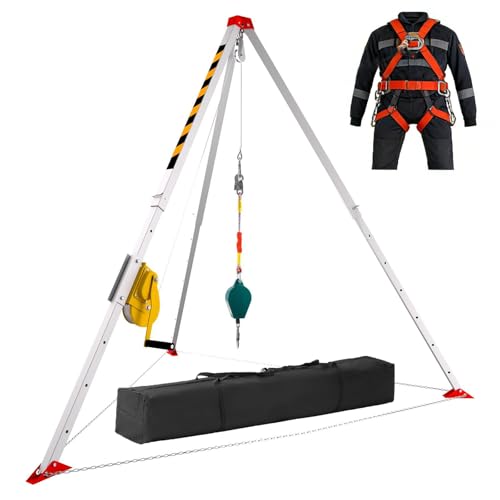2600 lbs Confined Space Rescue Tripod System, Height Adjustable Aluminum Tripod with Manual Winch and 98 ft Cable for Industrial Access