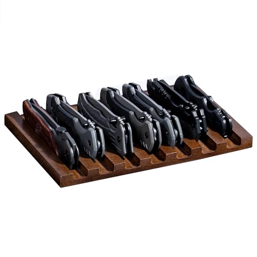 VisualHome Pocket Knife Display Stand for 7 | Solid Wood Collector's Case for EDC Folding Knives Space-Saving Tabletop Organizer with Clear View