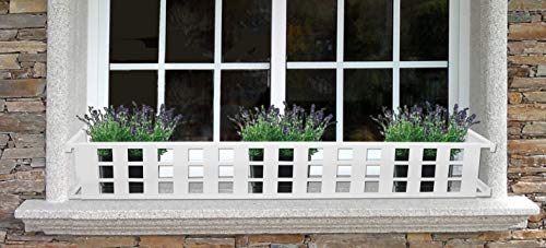 CM Garden - Balconcillo para Macetas, Balconcillo para Plantas, Portamacetas Ventana, Protector de macetas, Modelo Cuadros Extensible 140-200 cm, Blanco