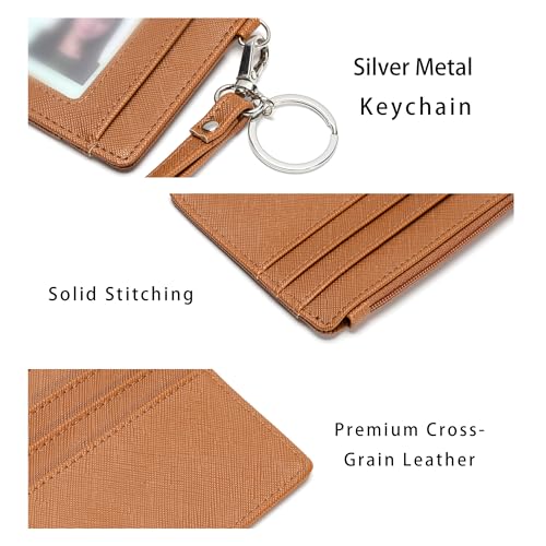 Image of SEAVILIA Small Wallet for Women Slim Wristlet Keychain Wallets RFID Credit Card Holder With Zipper Pocket, ID Window (Brown)
