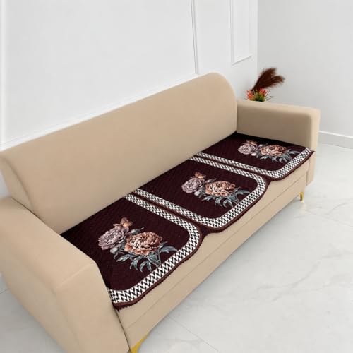 Image of Homerz 'Brooklyn Series' Premium Sofa Cover | Quilted Floral Design | Non-Slip Washable Sofa Protector | Soft Anti Slip Fabric (Ny Brown, 7 (3+2+2) Seater, Only Seat Cover)