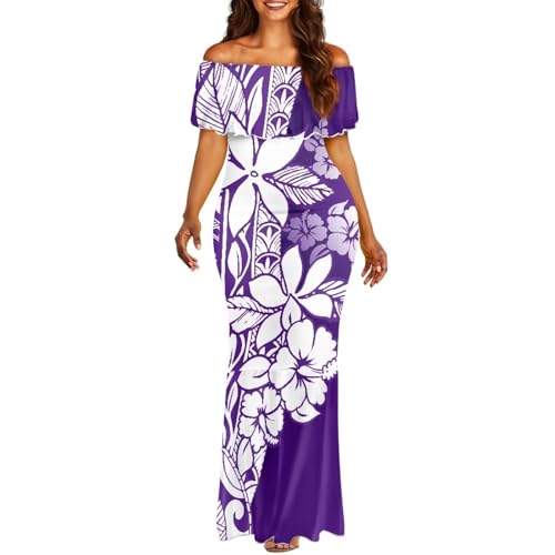 Image of Polynesian for Women S-7XL Off Shoulder Maxi Dress Hawaiian Summer Dresses