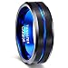 8mm Mens Black Tungsten Ring with Thin Blue Groove Beveled Edge Comfort Fit (Blue, 9)
