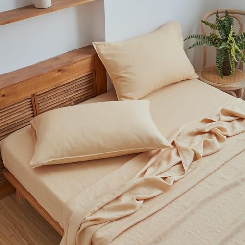 Simple&Opulence 100% Linen Sheets Full Size Set, 4 Pcs Natural French Linen Bed Sheets, Breathable Soft Durable Bedding Set for All Season (Sand, Full) - Image 8