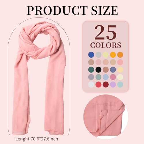 25 Pack Chiffon Hijab Head Scarves for Women 25 Colors Soft Hijab for Women Lightweight Long Scarf Wrap for Whole Season2