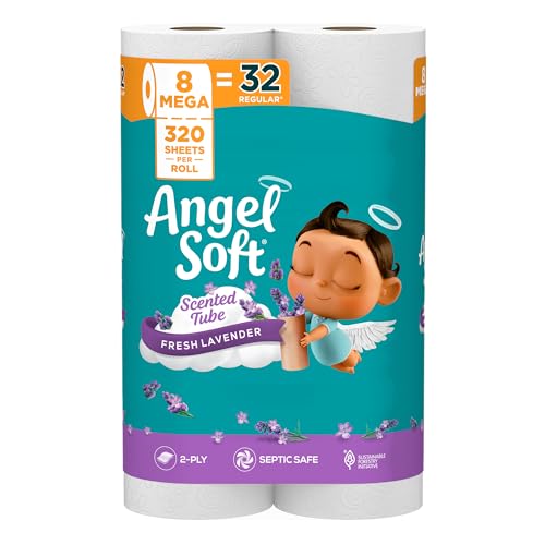 Angel Soft Toilet Paper with Fresh Lavender Scented Tube, 8 Mega Rolls = 32 Regular Rolls, Soft and...