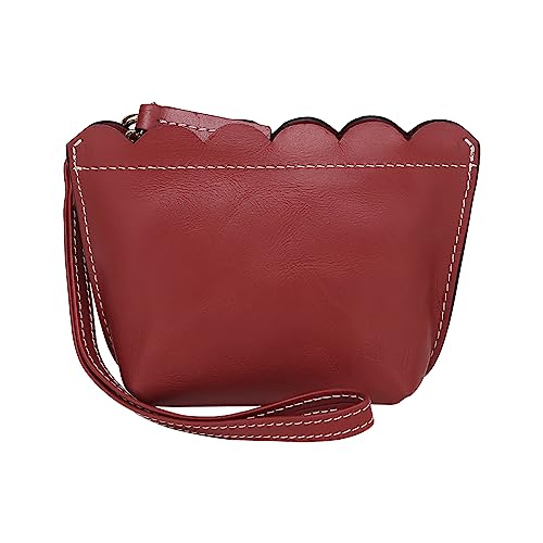 1 Pcs Leather Zipper Coin Purse Wallet With Key Ring, Wrist Bag,Coin Organizer, Change Holder,Card Case, Mini Leather Zipper Storage Bag for Women