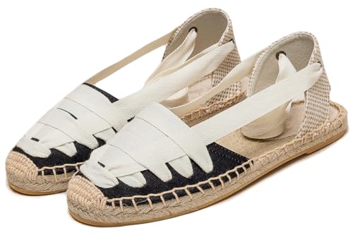 Image of Women's Espadrille FLat Sandals Closed Toe Ankle Wrap,Classic Lace Up Summer Dressy Flat Shoes