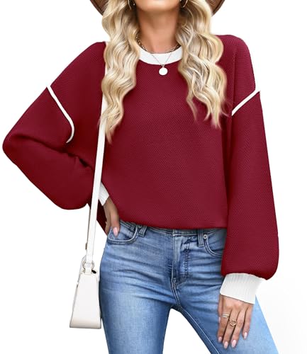 Image of WEACZZY Women Crew Neck Long Sleeve Ribbed Knit Side Slit Pullover Sweaters