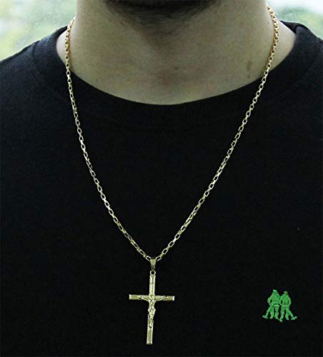 Kit Pingente Cruz com Corrente modelo francesa 2mm e 60cm Folheado a Ouro 18k