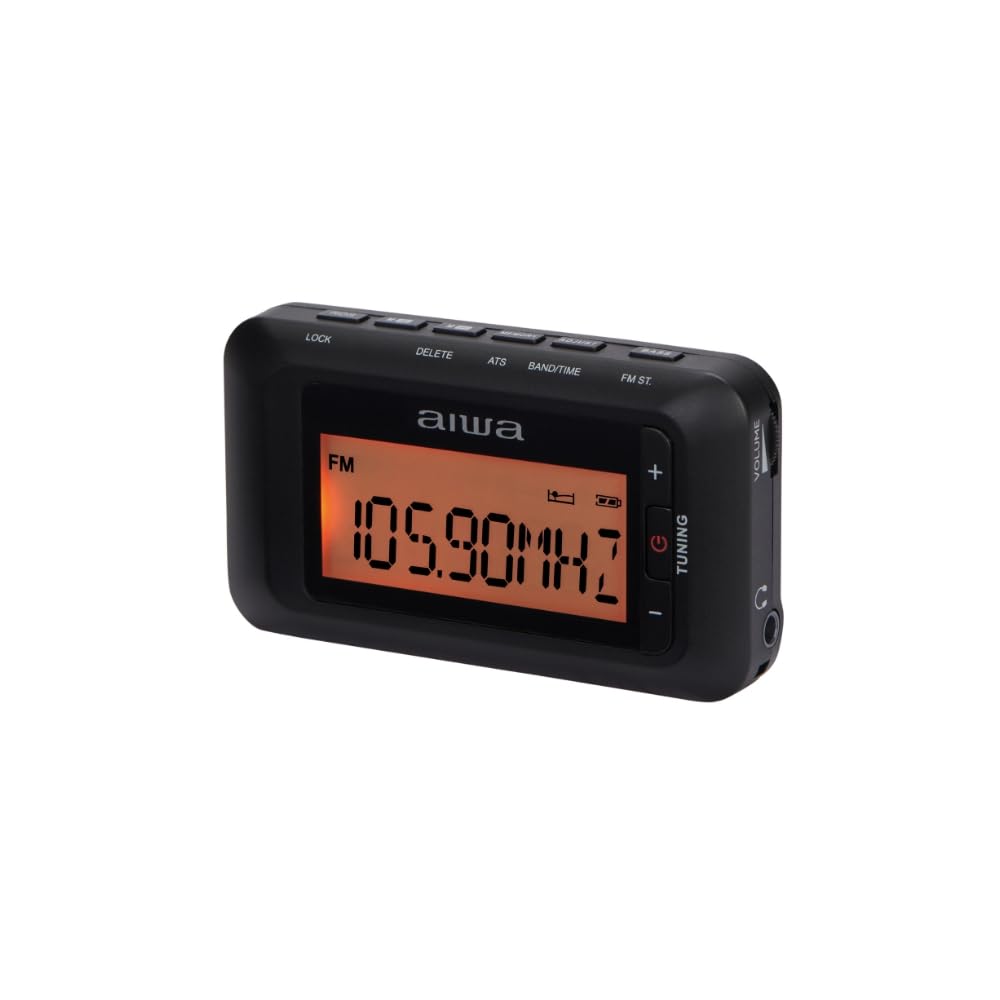 AIWA RD-10 Radio de Bolsillo Digital Am/FM Estéreo con RDS, Pantalla LED, Sleep Timer y Auriculares Incluidos