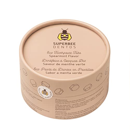 Superbee Dentos Toothpaste Tablets, 100 Toothpaste Tabs, Fluoride Free & Eco Friendly, Travel Mouthwash Tablets, Sensitive Toothpaste Bites For Kids And Adults, Chewable Toothpaste Tablet, Spearmint #TOP1