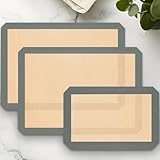 Pack of 3 Basics Silicone, Non-Stick, Food Safe Baking Mat, Rectangular, Cookies, Macaroons, Bread(Grey 0.4mm)