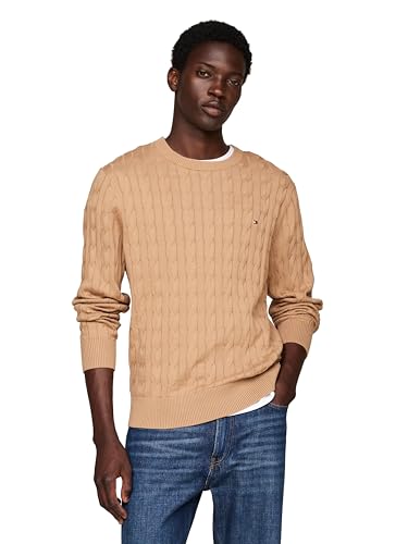 Image of Tommy Hilfiger Men's Cotton Cable Crew Neck Sweater
