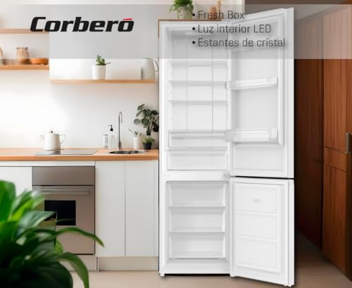 Corbero - Frigorífico Combi | CCH200322NFW | 326L | 60,3x59,9x201 | No Frost | Luz LED | Fresh Box | Crisper | Balcones Ajustables | Estantes de Cristal | Huevera | 40 dB | Blanco - imagen 10