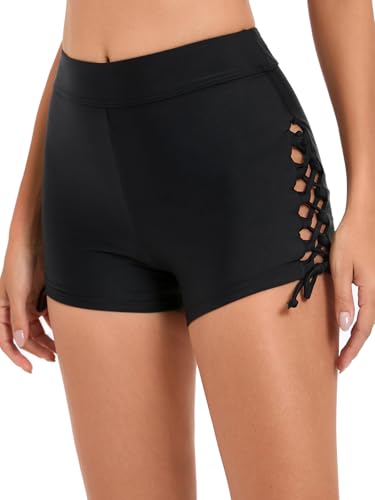 Women High Waisted Swim Shorts Tie Adjustable Bathing Suit Bottoms Tankini Swimsuit Bikini Board Shorts