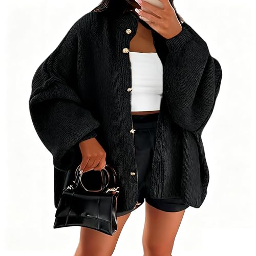 Strickjacke damen kurz laternenärmel cardigan knopfleiste open front sweater langarm lose strickmantel herbst winter gestrickt jacke