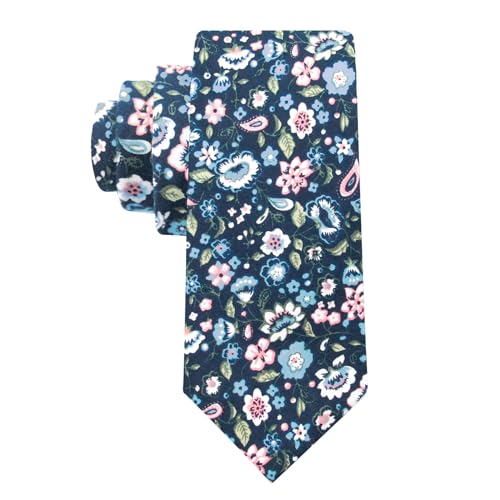 Image of Luckyvestir Ties for Men, Sage Green Cotton Floral Tie 2.76 inch Flower Printed Men's Neckties for Wedding /Groomsmen /Suit /Party