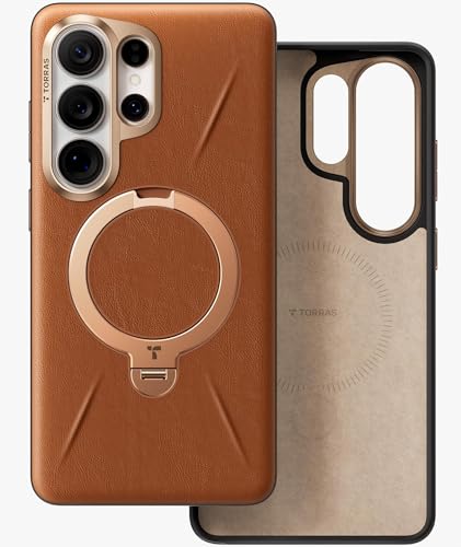 Image of TORRAS Q3 VegSkin Original Imported S26 Ultra Case, 360 Magnetic Stand, MagSafe Compatible, Mil-Grade Drop Tested, Organic Silicone Leather Galaxy S26 Ultra Back Cover, Saddle Brown