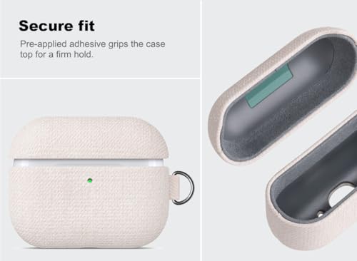 Image of Haobobro Handmade Case - for AirPods Pro 3 Case Cover with Clip - Selected Skin-Friendly Vegan Leather, Woolen Fabric Cloth Style, Shockproof Hard Cover for AirPods Pro 3rd Generation Earbuds - White