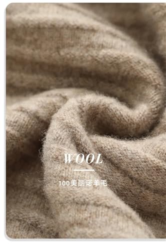 Women Fall Winter Knitted 100% Wool Skirt High Waist Pleated Long Skirts Beige M2