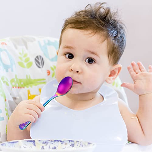 Foto von 6-teiliges Kinderbesteck aus Edelstahl, 2 x Gabel, 2 x Löffel und 2 x Messer für Baby & Kinderzeit, Kinderbesteck Mit Gravur, Geschenke zur Taufe,Taufgeschenke(Regenbogen)