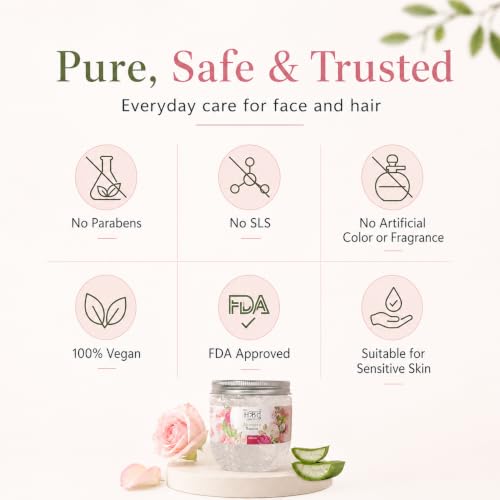 Image of THE HRITU CONCEPT Tri-Tattva Aloe Vera Gel with Rose & Coconut 200ml | Multipurpose Face, Body & Hair Gel, Hydrating & Lightweight Moisturizer, Non-Sticky, For Women & Men