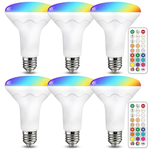 ILC BR30 LED Recessed Can Light Bulbs, Indoor Flood Light Bulbs, RGB Color Changing, 5CCT Tunable with Remote Control, E26 Base, 10W 900LM 70W Equivalent, for 5'/6' Recessed Cans Only, 6 Pack