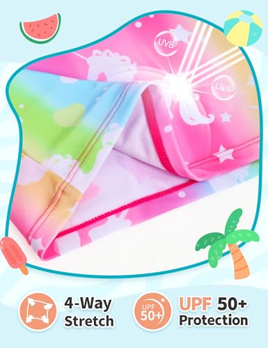 Image of TENVDA Girls Rash Guard Swimsuit Long Sleeve Bathing Suits with Shorts for 3-12 Years Old Kids