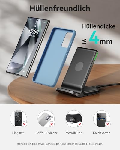 INIU INIU Wireless Charger Stand, 15W Induktive Ladestation Schnelles Kabelloses Ladegerät Handy Ständer handyhalterung für iPhone 17 16 15 14 13 12 Pro Max Samsung Galaxy S23 S22 Google etc - Verwendungsansicht 7 | TV | Video | Foto
