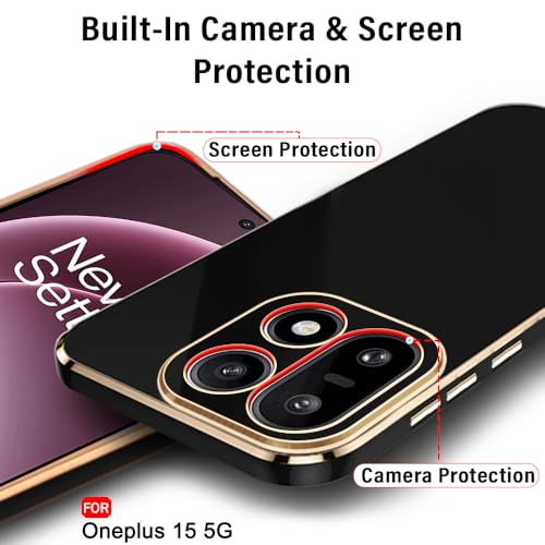 Image of TheGiftKart Luxurious Golden-Plated Back Cover Case for OnePlus 15 5G | Raised Lips for Camera & Screen Protection | Shockproof Design | Stylish Back Cover Case for OnePlus 15 5G (TPU, Black)