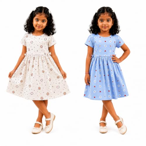 Image of Kids Girls Combo Frock | Girl Cotton Blend Dress | Princess Style Frock | Birthday, Casual & Festive Outfit