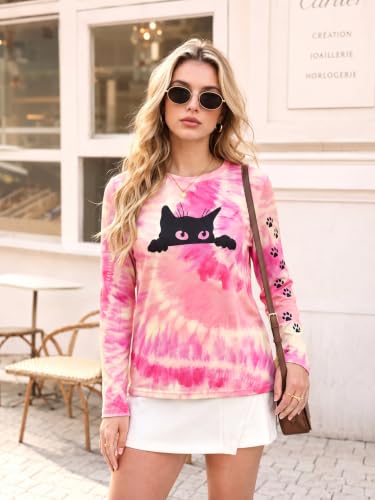 Image of JINTING Cat Shirts for Women - Loose Fit Lightweight Long Sleeve Graphic Autumn Outfits Printed Blouse Casual Tops