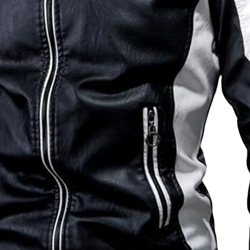 Men's Faux Zip-Up Slim Armor Leather Jacket Stand Collar PU Motorcycle Biker Outerwear Long Sleeve Coat Jackets4