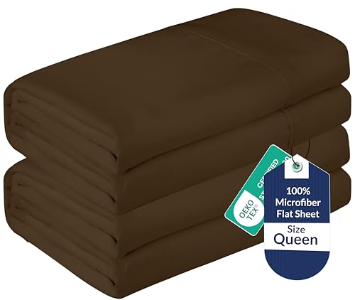 Image of Royale Linens 2 Pack Bulk Flat Sheet Set - Top Sheets -Soft 1800 Microfiber - Wrinkle & Stain Resistant - for Hotel, Massage Table, Hospital, Dorm - Queen Flat Sheet Sold Separately (Queen, Chocolate)