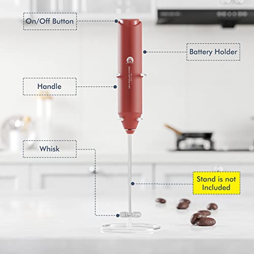 Image of Powerful Milk Frother Handheld Foam Maker, Mini Whisk Drink Mixer for Coffee, Cappuccino, Latte, Matcha, Hot Chocolate, No Stand, Red