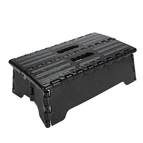 Taburete plegable portátil de escalón negro escalera para ancianos embarazadas de baño, uso de viaje, 38 x 21,5 x 13 cm