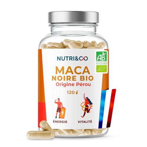 NUTRI & CO Maca Noire BIO du Pérou Hautement Dosé 10:1 – Extrait naturel 100 % Pur Labellisé Botani+ – Force, Énergie, Équilibre Hormonal – 120 Gélules...