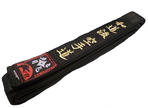 Schwarzer Gürtel Bestickt WADO-RYU Karate-DO Zeichen, mit Goldener Bestickung