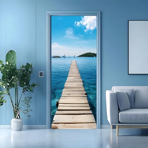 Sticker Porte 3D 77x200 cm – Cubes métalliques 3D Autocollant Porte Auto-Adhésif Amovible et...