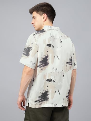 Image of Veirdo Poly Cotton Oversized Loose Baggy Fit Drop Shoulder Cool and Stylish Abstract Print Men Camp Collar Shirt