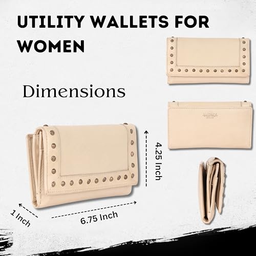 Vintage Italian Leather Boho Studded Trifold Wallet – Zipper Coin Purse & Credit Card Holder for Women (Beige)3