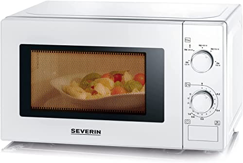SEVERIN Four à micro-ondes 20 L, Four micro-onde 700 W pour décongeler, chauffer et réchauffer, Micro-onde avec 5 niveaux de puissance, Minuteur 35 min, Plateau tournant (Ø 25,4 cm), blanc, MW 7770