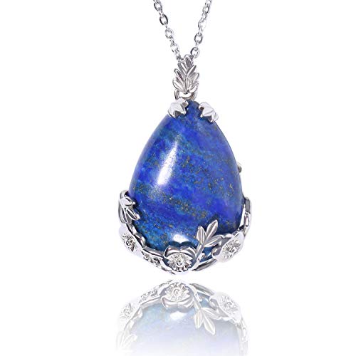 KISSPAT Lapis Lazuli Necklace Teardrop Semi Precious Gemstone Pendant on 20