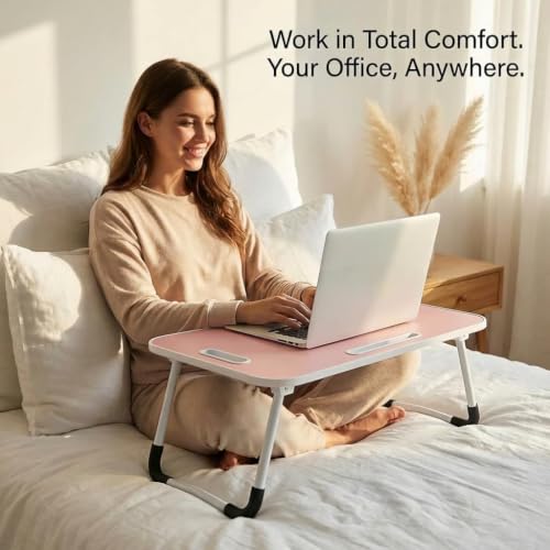 Image of BUYIFY 23 inch Foldable Lap Desk for Laptop Writing w /Cup Holder Pink