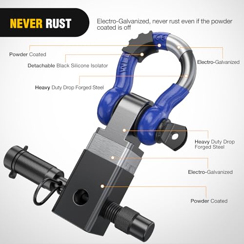 Image of Nilight Anti-Theft Shackle Hitch Receiver 2Inch 45000 LBs Breaking Strength 3 /4 inch Anti-Theft D Ring Shackle 5 /8 inch Trailer Hitch Lock Pin Heavy Duty Solid Towing Kit for Trucks Off Road (Blue&Black)