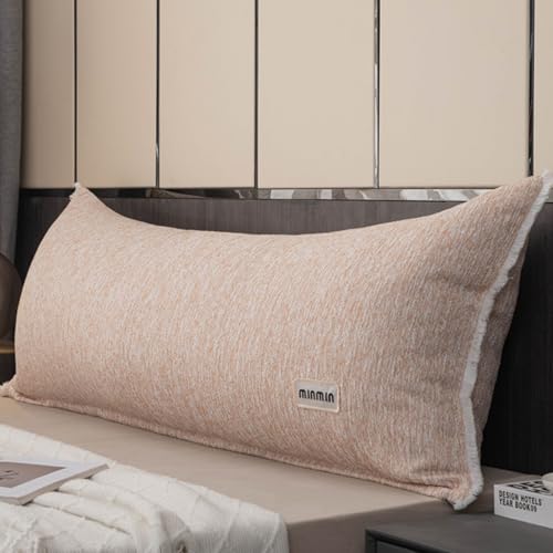 Respaldo Cama Almohada de Lectura para La Cama Respaldo de Cama Cojin de Lectura para Cama Tejido de Algodón Y Lino, Funda Desenfundable con Cremallera(Khaki,180 * 18 * 50cm)