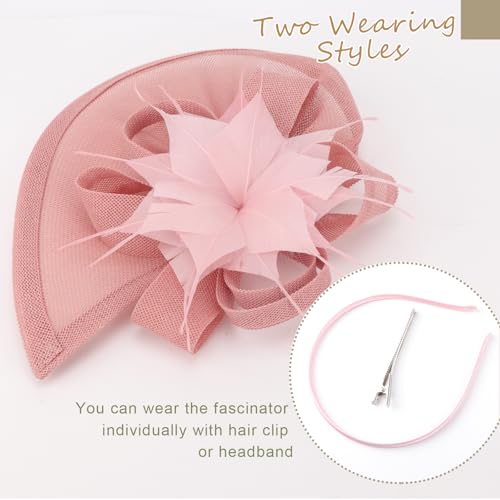 Image of DRESHOW Fascinators Hat Feather Headband Women's Fascinators Tea Party Headwear with Clip Flower Head Band for Girls & Women